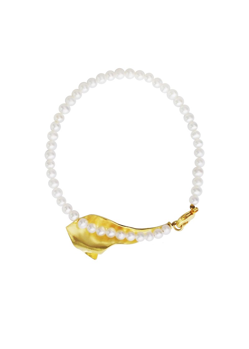 金色貝殼珍珠手鍊 Pearl Wave Bracelet - 手鍊/手環 - 珍珠 金色