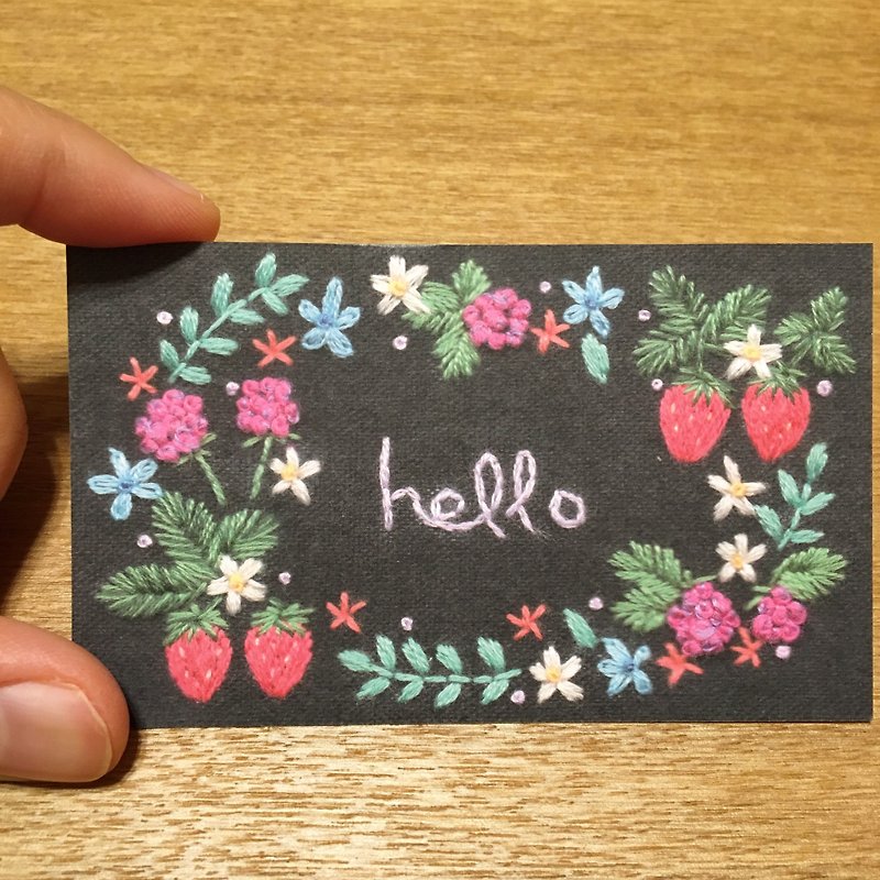 Embroidery photo small card business card size strawberry 10pcs - Cards & Postcards - Paper Multicolor