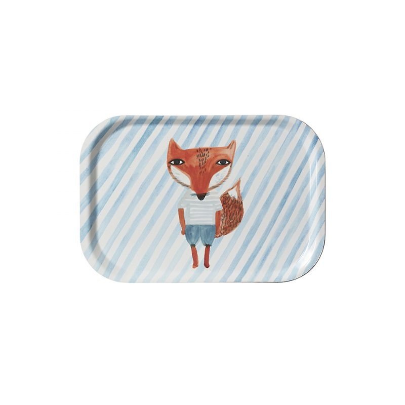 Little Fox Hand Painted Tray - ของวางตกแต่ง - พลาสติก ขาว