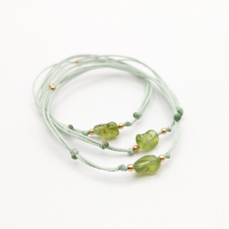 Natural Stone Peridot Shape Stone Waterproof Wax Cord Bracelet - สร้อยข้อมือ - คริสตัล 