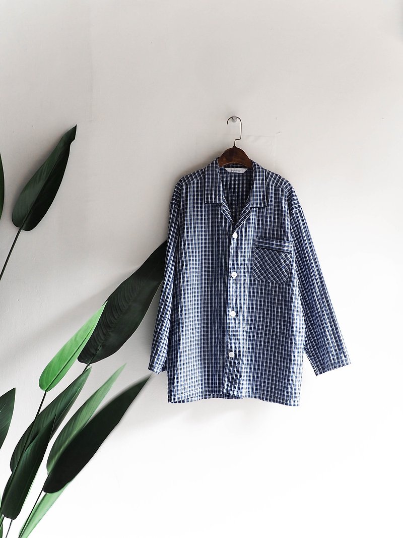 River water mountain - Yamaguchi pure blue seersucker fine broken square youthful cotton shirt shirt jacket blouse - เสื้อผู้หญิง - ผ้าฝ้าย/ผ้าลินิน สีน้ำเงิน