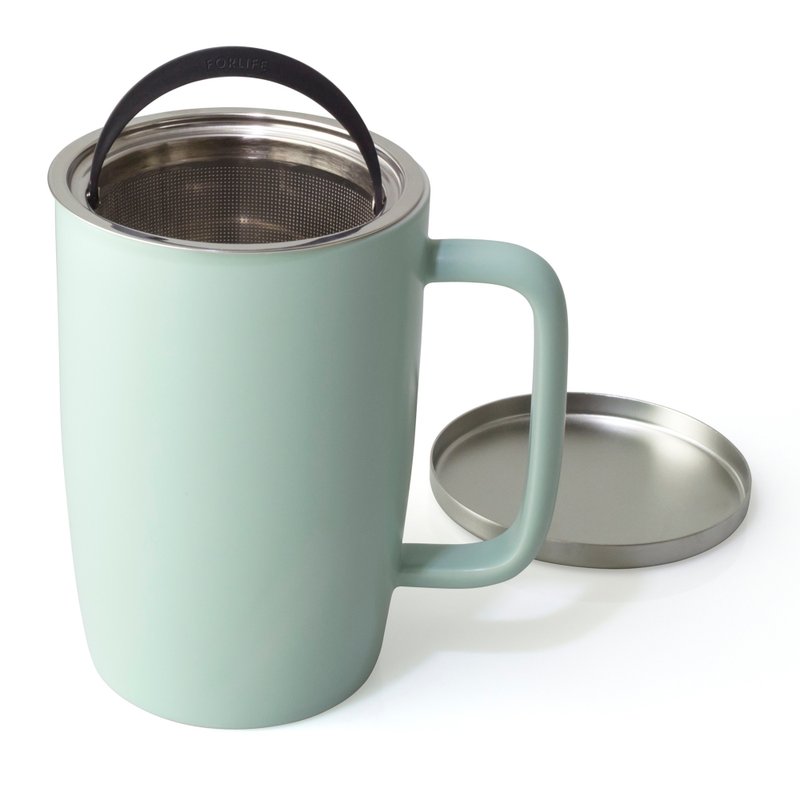 [Holiday Gift] American FORLIFE Dew/Filter Tea Cup Set (Large) - Mint Aqua Blue - แก้ว - เครื่องลายคราม สีน้ำเงิน