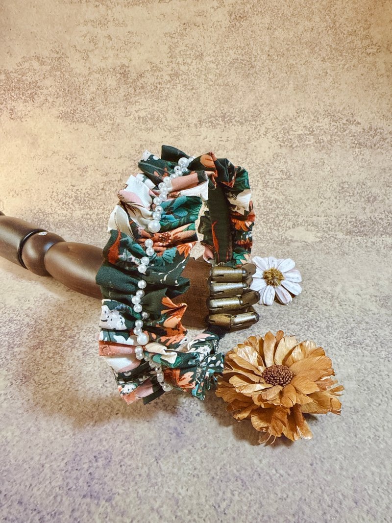 -RARAKO樂子手創-施華洛世奇水晶珍珠復古髮箍-限量手工髮飾-秘境 - 髮箍/髮帶 - 棉．麻 多色