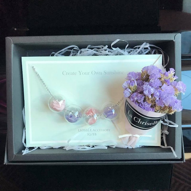 Personalized Dry Flower lower Gift Box Necklace Earrings Birthday Bridesmaid  - Chokers - Glass Pink
