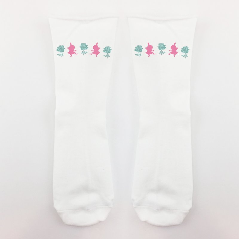 Moomin嚕嚕米授權-捲邊長襪(白),AE01 - 襪子 - 棉．麻 紅色