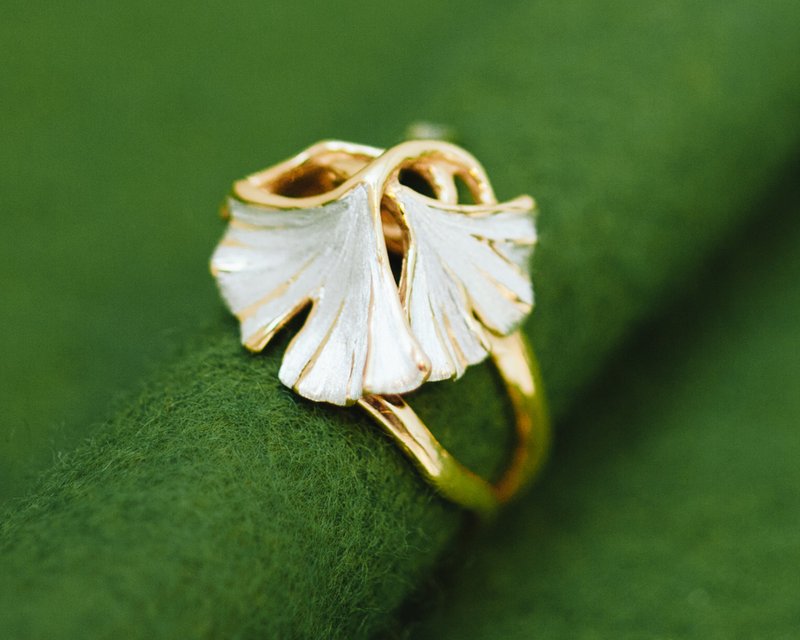 Gingko Cluster ring - free size - hypoallergenic - gold silver combination - General Rings - Other Metals Silver