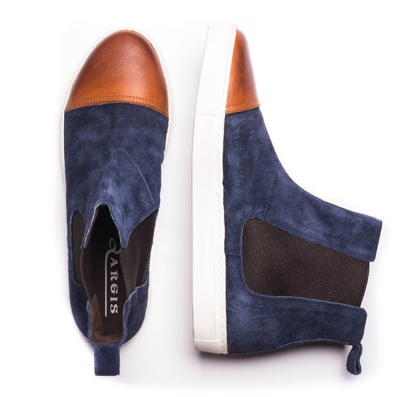 ARGIS 日本麂皮防滑休閒卻爾喜靴 #22134藏青 -日本手工製 - 男款皮鞋 - 真皮 藍色