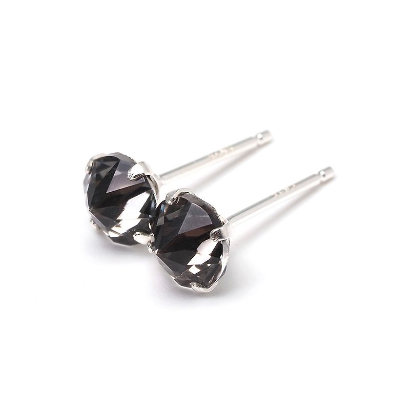 Black Diamond Pointed Stud Earrings - Sterling Silver - 6mm 8mm Round - Men Stud - ต่างหู - เงินแท้ สีดำ