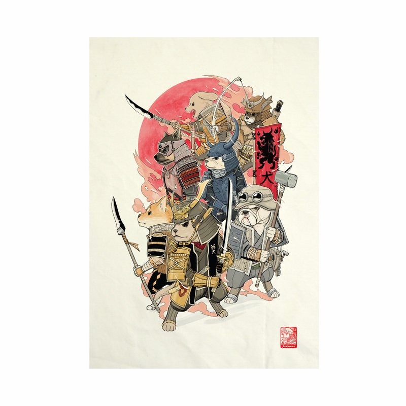 7 Samurai Dog Fabric Art  Canvas No frame - 其他 - 棉．麻 白色