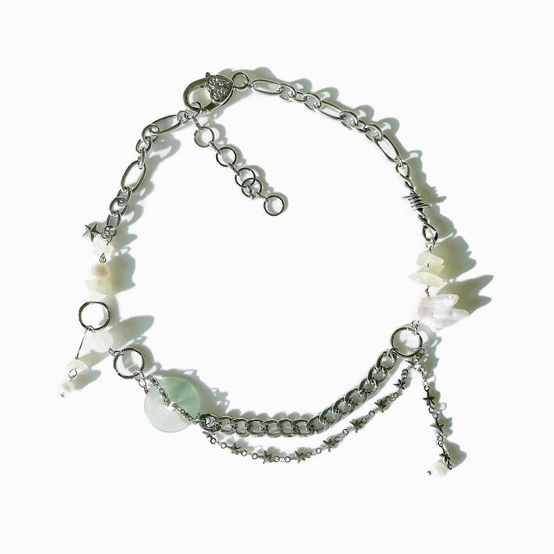 淡綠色玉石珍珠頸鏈 - 項鍊 - 水晶 綠色