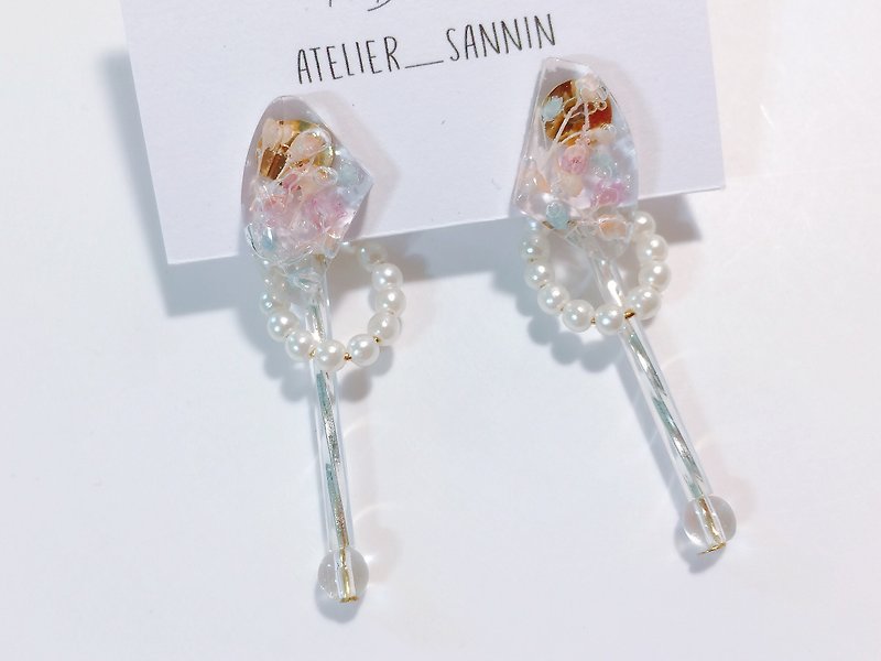 Star Flower Series - Transparent Star Flower Drop Earrings Two Hand Wear [ - Earrings & Clip-ons - Other Materials Multicolor