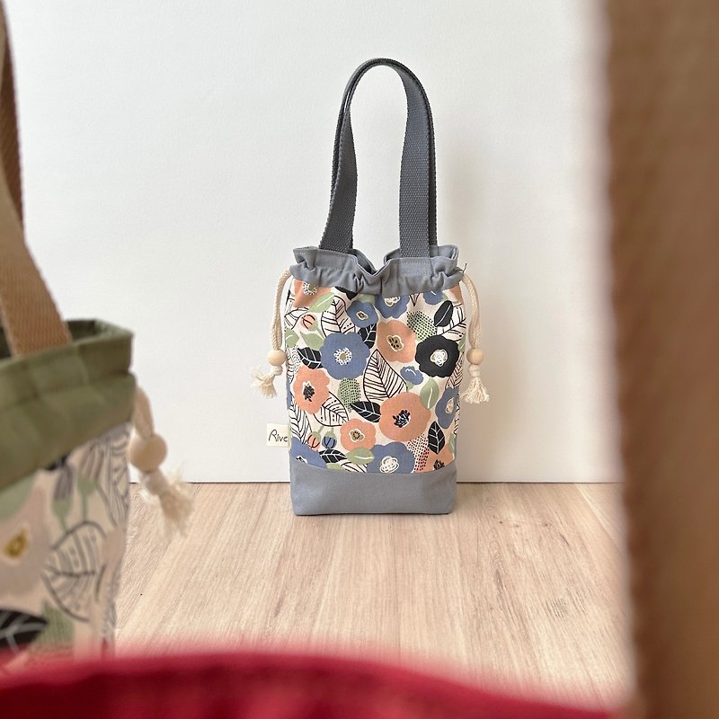 [River] Drawstring Tote Bag (Small)/Camellia/Grey Blue - Handbags & Totes - Cotton & Hemp Blue