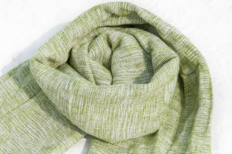 Pure wool shawl / knit scarf / knitted shawl / blanket / pure wool scarf / wool shawl - sea moss - ผ้าพันคอถัก - ขนแกะ สีเขียว