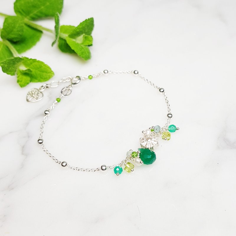 Elegant chick series ~ green agate / Stone sterling silver bracelet Green Agate free [Christmas - Bracelets - Gemstone Green