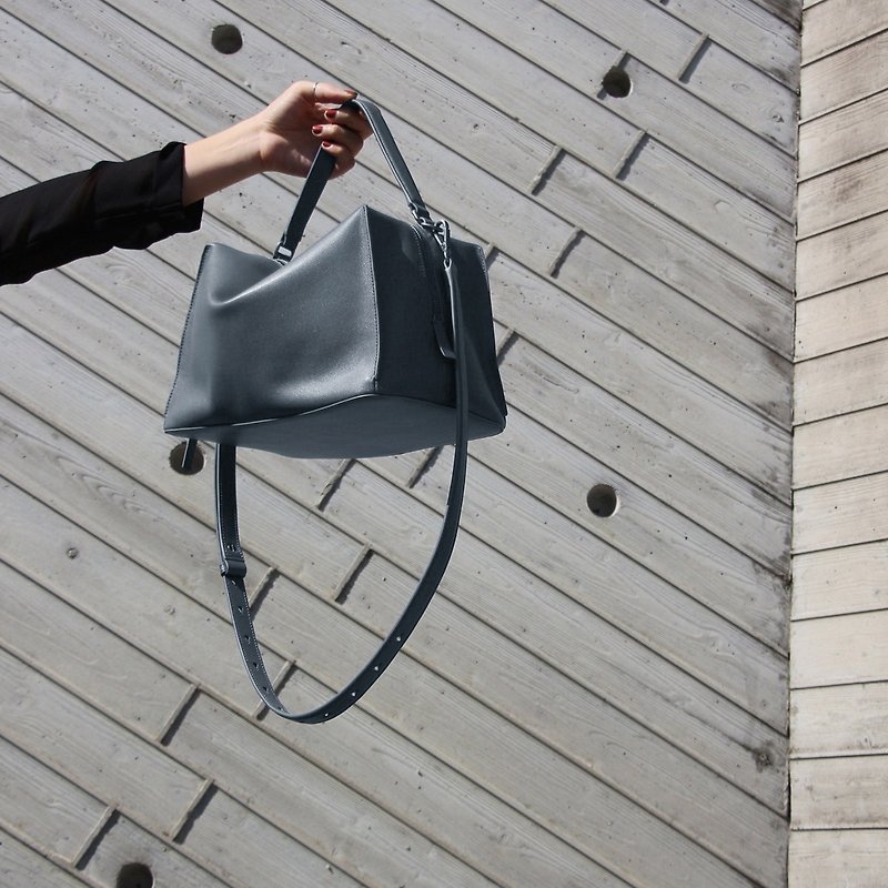 Valley Cube Shoulder Bag-Blue Mirage - Messenger Bags & Sling Bags - Genuine Leather Gray