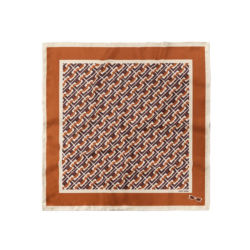 ::真絲絲巾100%silk:: — 巧克力鏈條印花方巾質感禮物 - 絲巾 - 絲．絹 多色