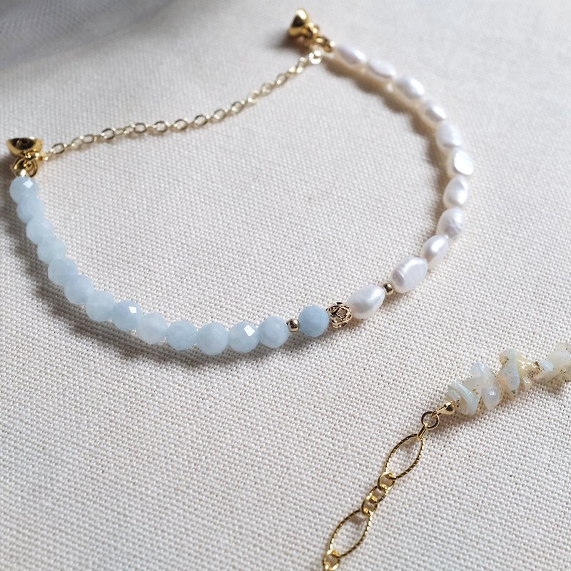 海藍寶石珍珠簡約半半手鍊 - 手鍊/手環 - 珍珠 多色