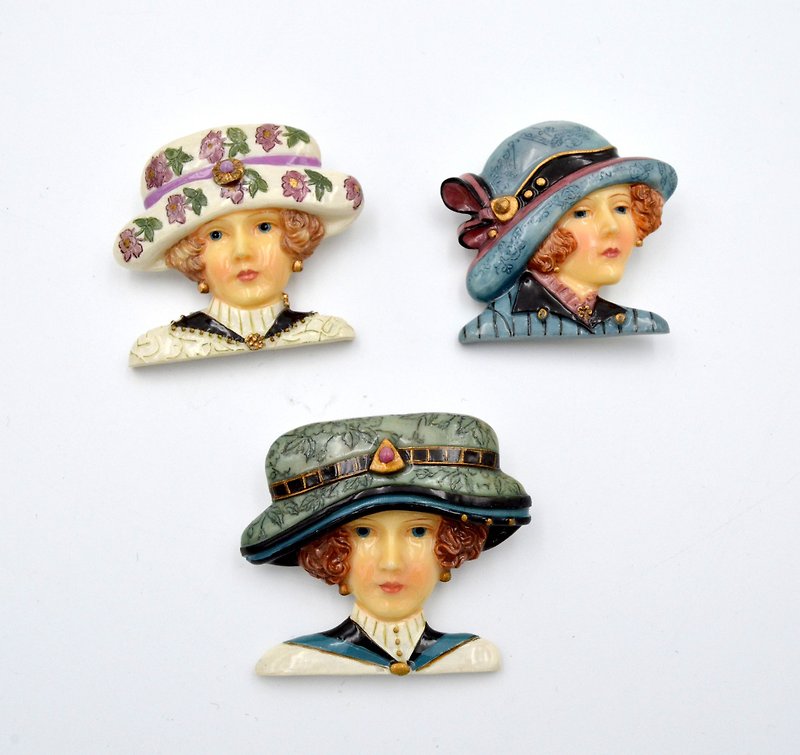 Antique Lady Imitation Ceramic Pin Heart Mouth Pin Brooch Retro Nostalgic Orphan - Brooches - Plastic Multicolor
