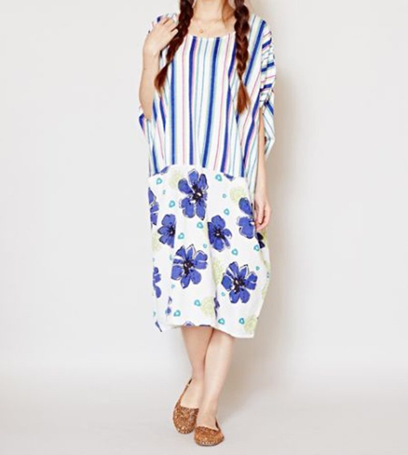 [Pre-order] flower dress ✱ ✱ line (three-color) - One Piece Dresses - Cotton & Hemp Multicolor