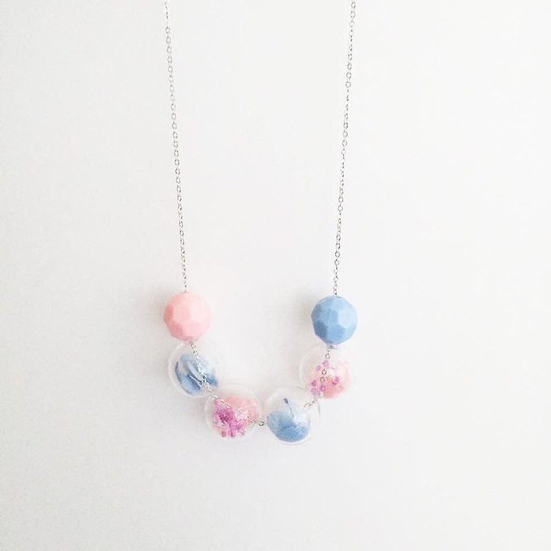 Pink Blue Preserved Flower Necklace Birthday Bridalshower Christmas gifts - Chokers - Glass Pink
