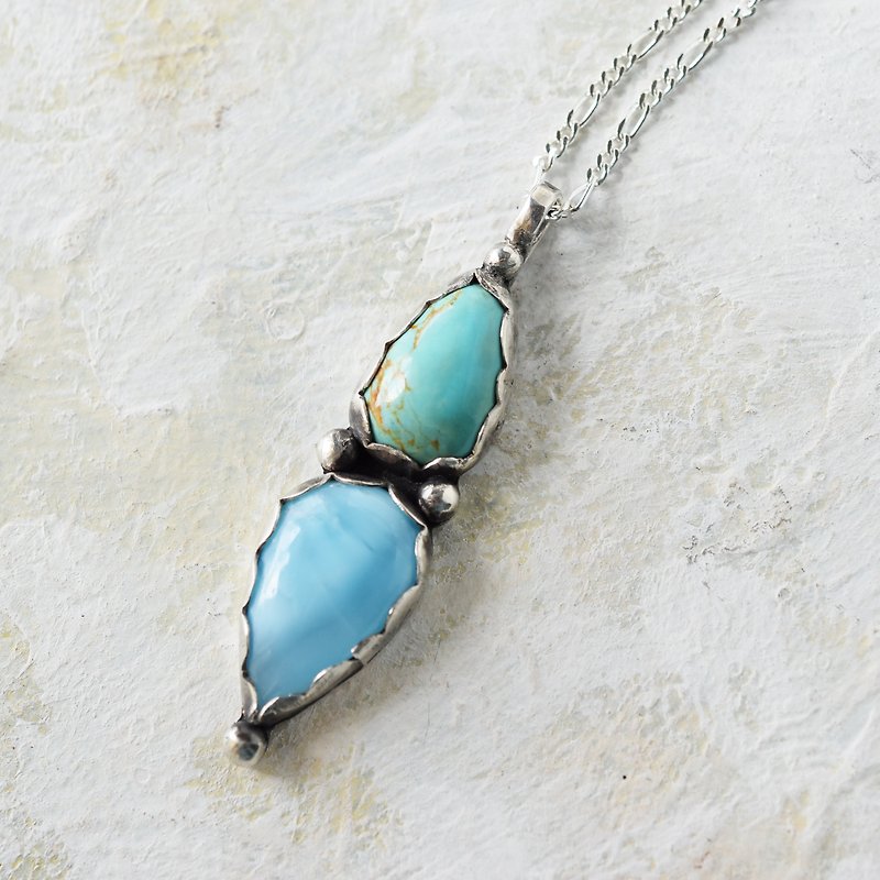 Larimar and Turquoise Necklace Silver 925 Natural Stone - Necklaces - Gemstone 