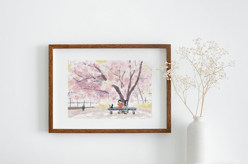 Under the Cherry Blossom Tree - Cat City Selection/Reproduction Painting/Cat/Sakura/Decorative Painting/Hanging Painting - Posters - Paper Multicolor