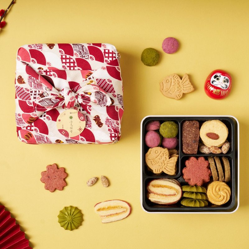 【年節禮盒預購】朝日迎春－風呂敷手工餅乾鐵盒 - 手工餅乾 - 新鮮食材 