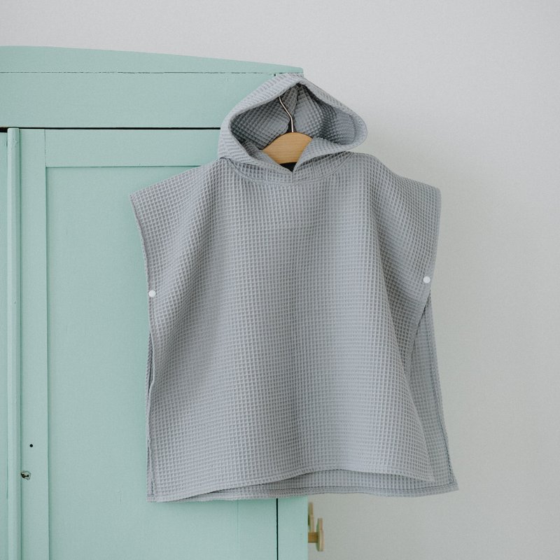 Grey Waffle Kids Beach Cover Up - toddler bathrobe with open sides - 嬰兒/兒童泳衣 - 棉．麻 咖啡色