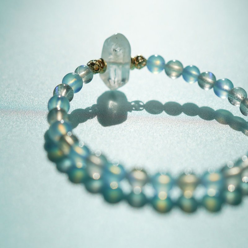 Shining Diamond Aquamarine Labradorite 14KGF Elastic Bracelet - Bracelets - Crystal 