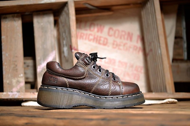 "Dr. Martens Shoes" retro brown work shoes thick crust Martin DME06 - รองเท้าบัลเลต์ - หนังแท้ สีนำ้ตาล