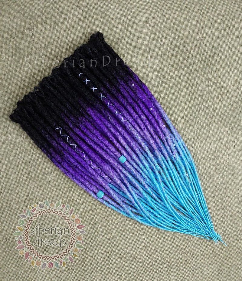 Purple Blue Crochet Dreadlocks / Classic 3 colour ombre smooth dreads - 髮夾/髮圈 - 其他材質 紫色