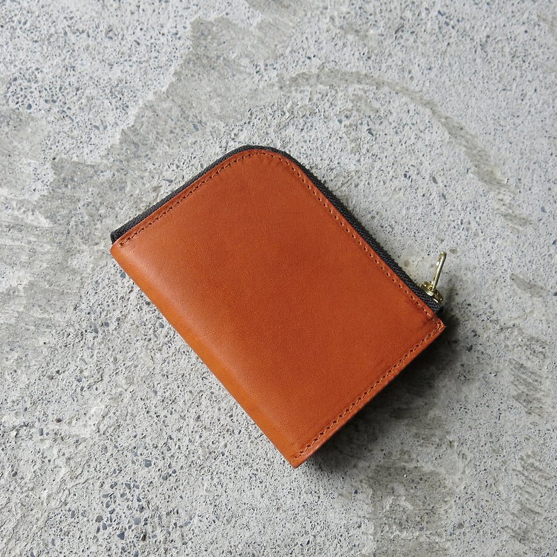 Double leather multi-layer L-shaped zipper short clip. Vegetable tanned cowhide, 枇杷 brown [LBT Pro] - Wallets - Paper Brown