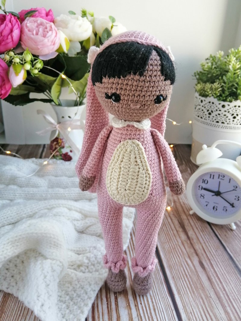 Rabbit girl toy Gifts for kids Handmade doll girl Crochet princess Amigurumi - ของเล่นเด็ก - ผ้าฝ้าย/ผ้าลินิน สึชมพู