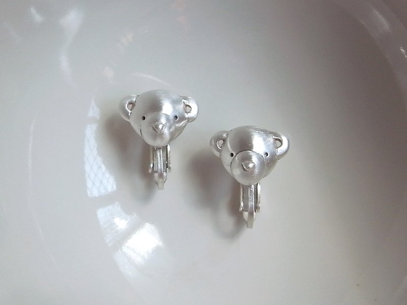 Teddy bear 泰迪熊 | 純銀 夾式耳環 一對 | E款 - 耳環/耳夾 - 銀 灰色