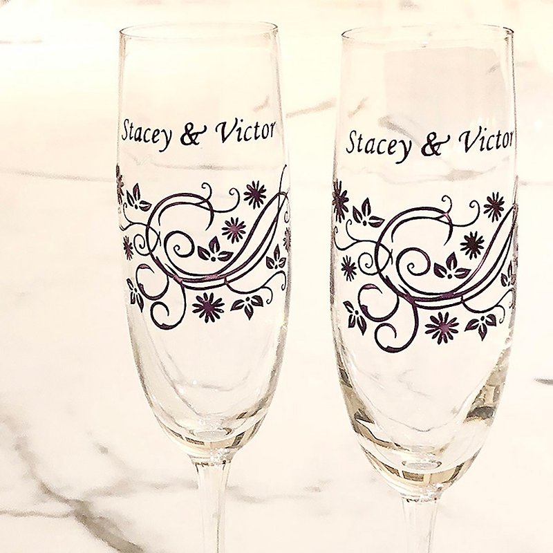 無鉛水晶玻璃香檳杯刻字禮品組 | 結婚禮物,週年禮物 | 雛菊 - 酒杯/酒器 - 玻璃 多色
