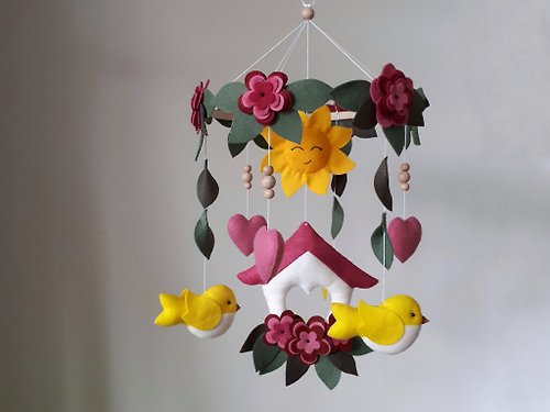 Felt Dreams Designs Flower & bird mobile baby nursery decor crib, cot mobile, baby shower gift