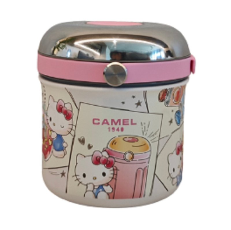 Beige Hello Kitty 0.5L Stainless Steel Insulated Rice Kettle with 0.3L Glass Container and Canvas Bag - Vacuum Flasks - Other Materials Multicolor