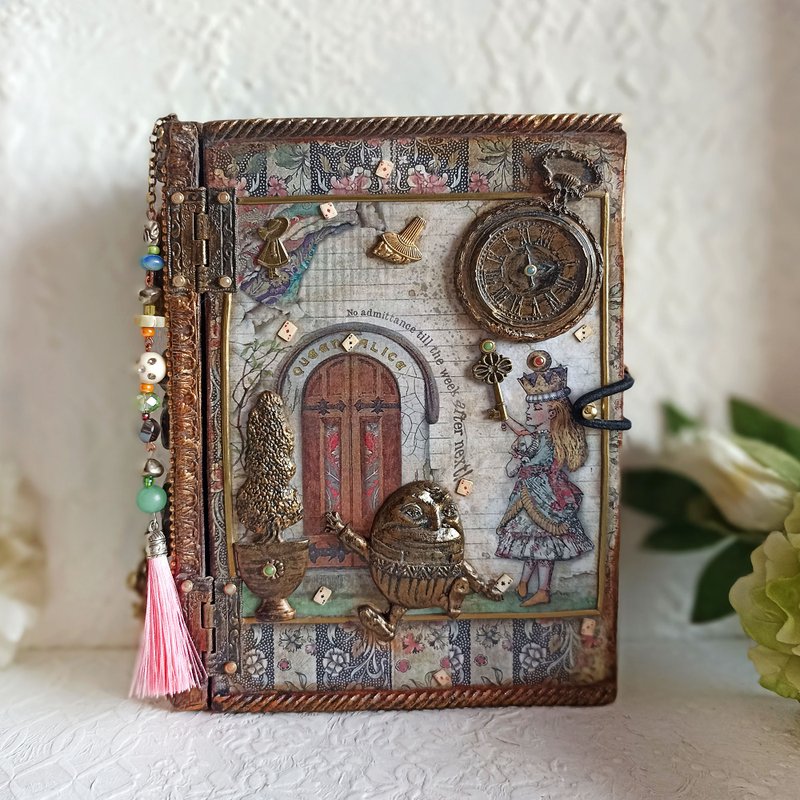 Wooden book box,Tarot cards box,Alice in Wonderland,Mad Hatter box,White rabbit - 居家收納/收納盒/儲物盒 - 木頭 橘色