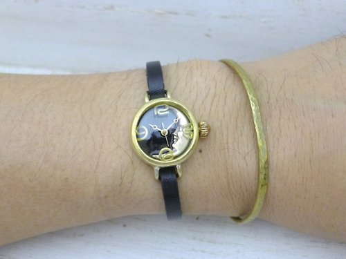 手作り時計 渡辺工房 Hand Craft Watch "Watanabe-KOBO" 手作り腕時計 CrescentMoon4-LB 20mmBrass 三日月黒文字盤 ブレスレット風 手作り時計 (365CM4 )