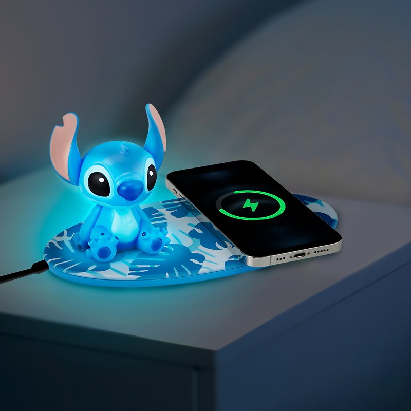 [The more beautiful the night, the more beautiful it becomes] Stitch Surfboard Style Lamp Wireless Charging Stand x Doll Pat Lamp - Phone Charger Accessories - Other Materials Blue