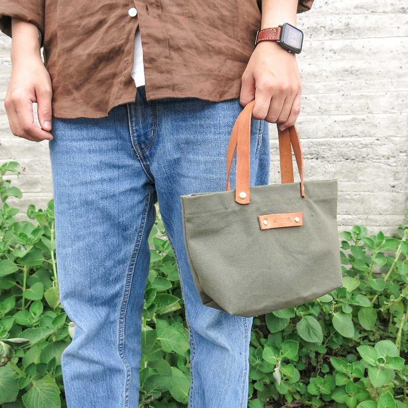 皮帆小提袋--抹茶綠 可當餐袋、出門便利小袋【改潮換袋】 - 飲料提袋/杯袋/杯套 - 棉．麻 綠色