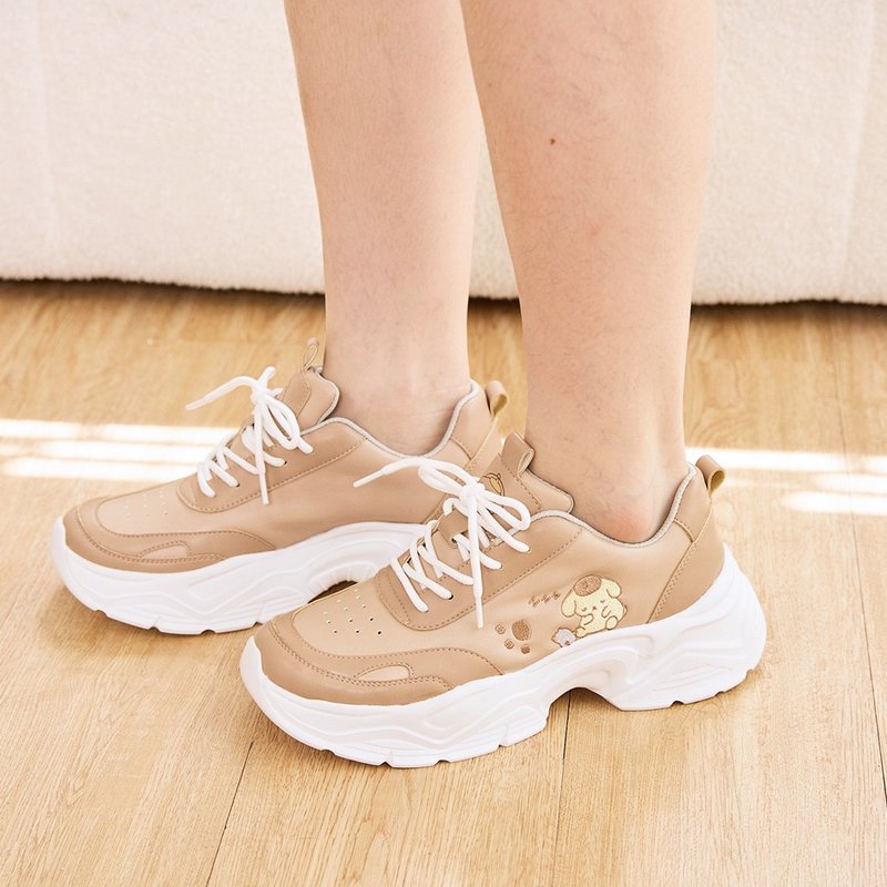 Paidal x ポムポムプリン おねむな足跡 レザー厚底ダッドスニーカー - スリッポン - 合皮 オレンジ