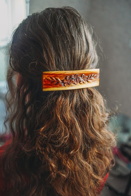 Maisternya Awesome Flower hair barrette, wood hairpin or barrete for long curly hair or dreadlocks