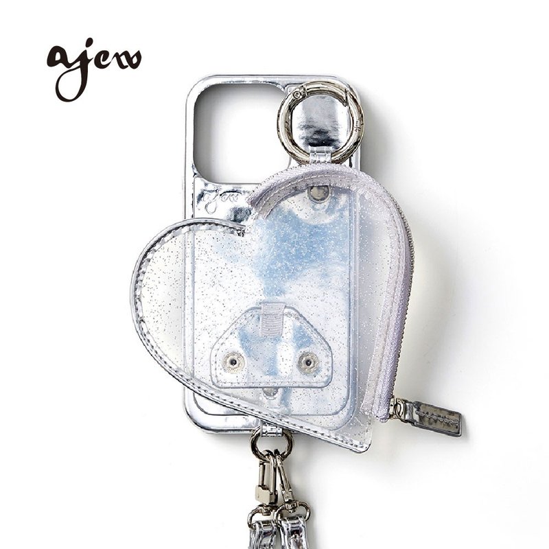 ajew PVC 愛心造型拉鍊口袋手機殼 / silver(含背帶) - 手機殼/手機套 - 人造皮革 銀色
