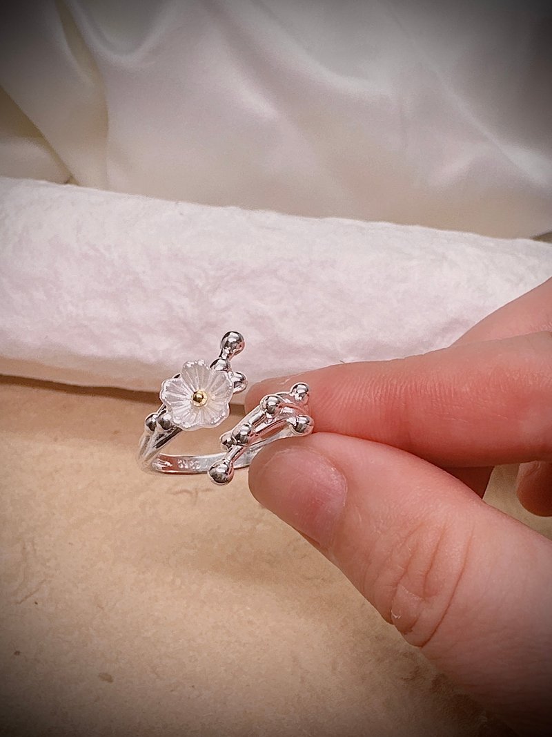 C&W s925 sterling silver handmade cherry blossom blossom personalized design index finger ring - แหวนทั่วไป - เงินแท้ สีเงิน