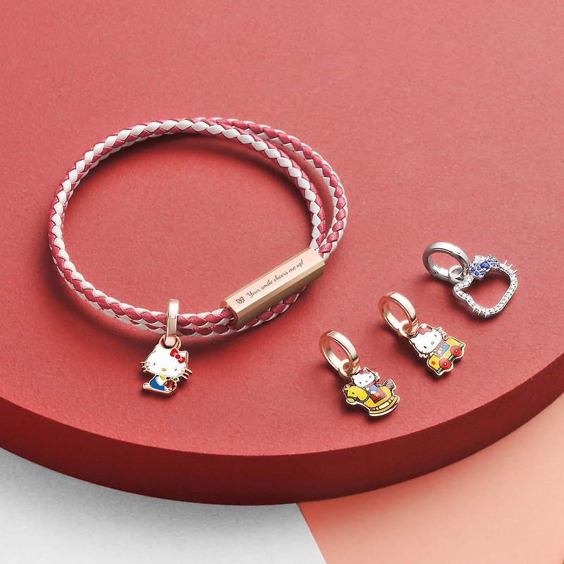 Hello Kitty Customized Dual-color Italian Leather Wrap Bracelet (2 Colours) - สร้อยข้อมือ - หนังแท้ สึชมพู