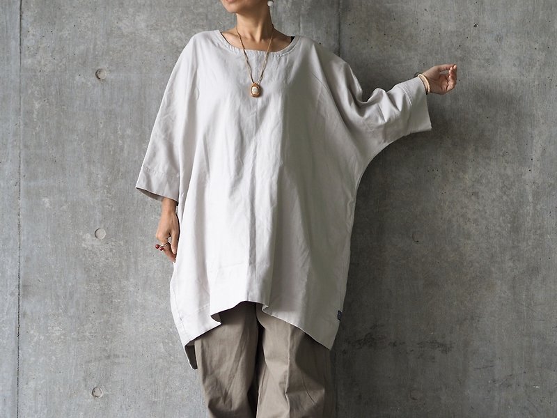 Fluffy brushed cotton, tunic shirt/light gray - One Piece Dresses - Cotton & Hemp Gray