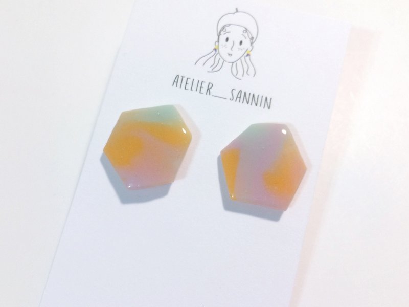 Rainbow Tiles Series - Purple Orange handmade earrings ear clip - ต่างหู - วัสดุอื่นๆ หลากหลายสี