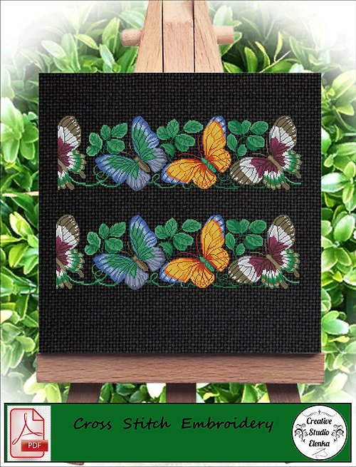 CreativeStudioElenka Vintage Cross Stitch Scheme Border butterfly 3 - PDF Embroidery Scheme