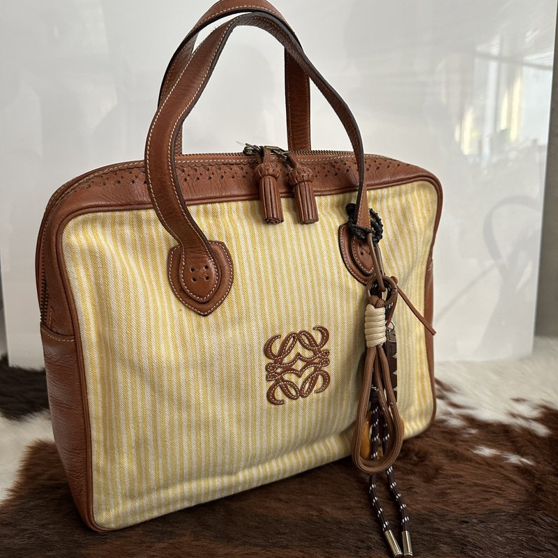 LOEWE 羅意威 條紋 Anagram 切割設計 黃色×棕色 手提包 - 手提包/手提袋 - 其他材質 黃色